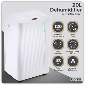 Baridi Dehumidifier with Digital Display & 24hr Timer 20L - White
