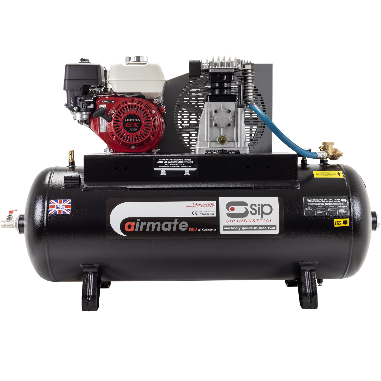 SIP AIRMATE ISHP5.5/150 150L Industrial Petrol Air Compressor, 5.5hp (04450)