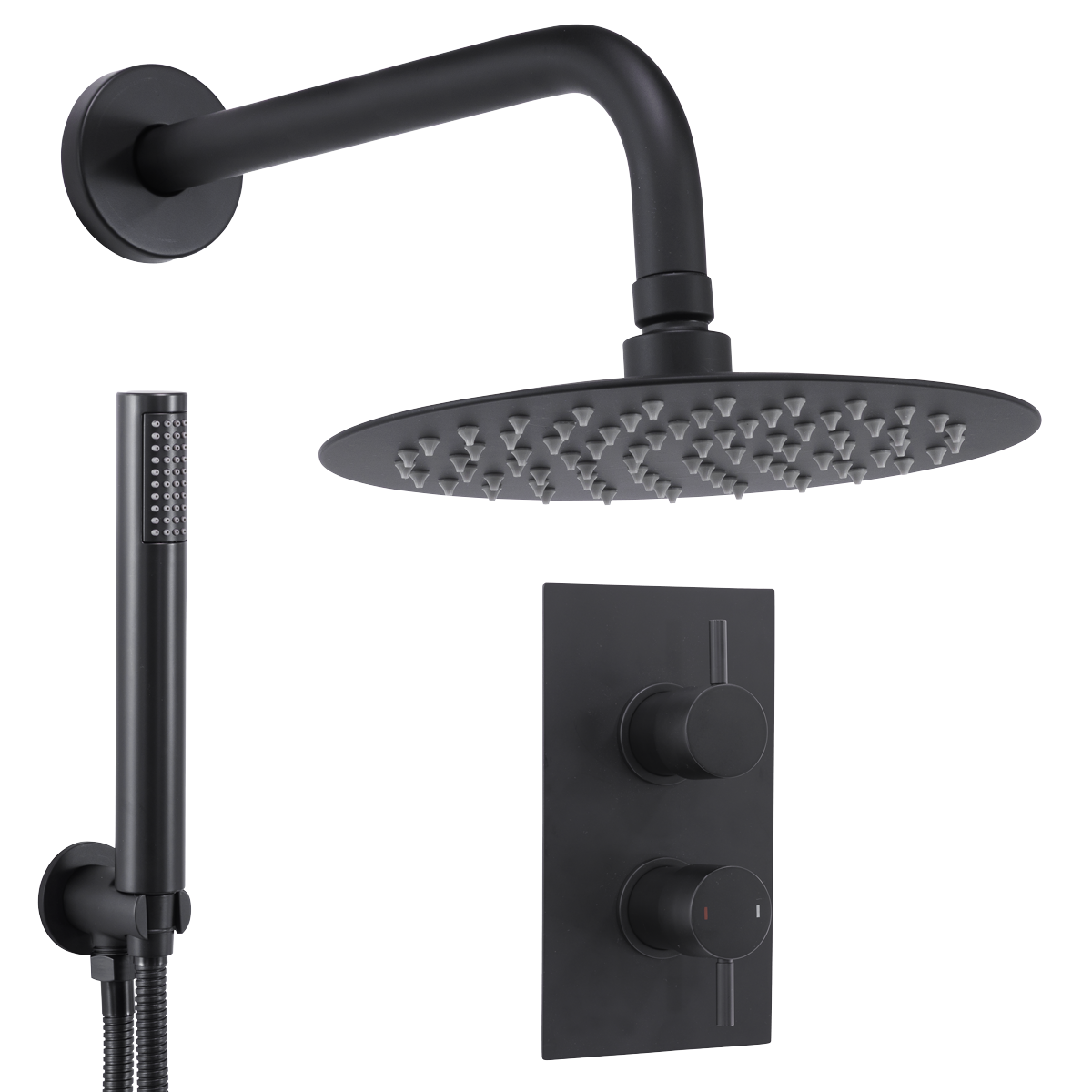 Concealed Thermostatic Shower Set, 20cm Round Head & Hand Shower - Black