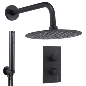 Concealed Thermostatic Shower Set, 20cm Round Head & Hand Shower - Black