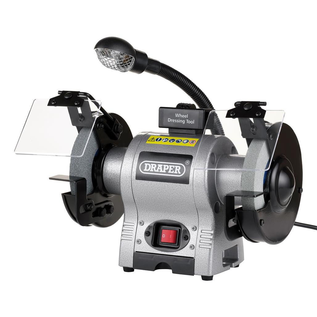 Draper Heavy-Duty Bench Grinder with Worklight, 150mm, 370W (05095)