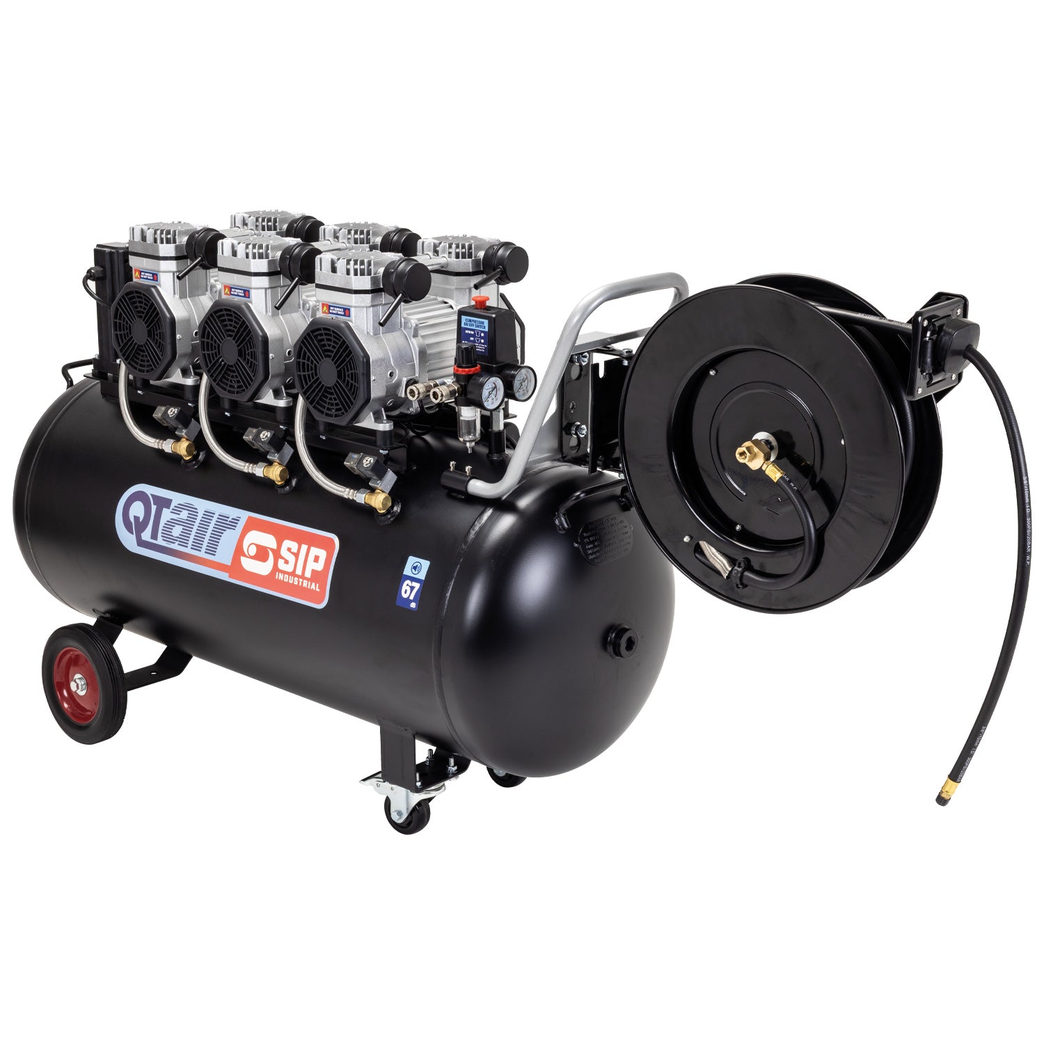SIP QT AIR DD 4.5hp 200ltr Ultra Low Noise Compressor & Hose Reel Package