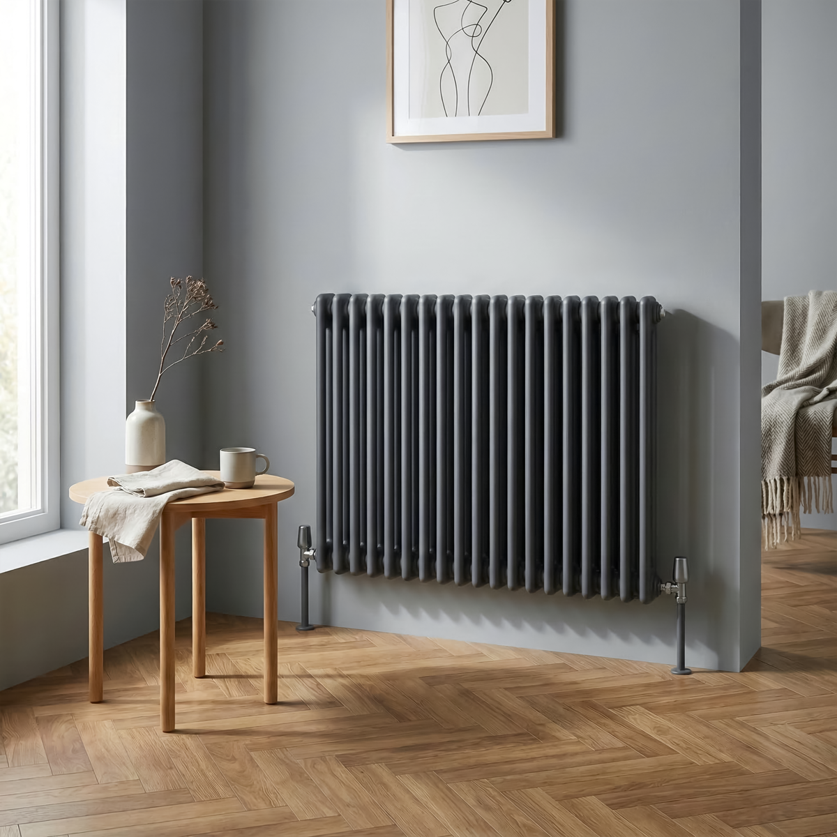 Baridi Horizontal Traditional 2 Column Radiator 600 x 832mm – Anthracite