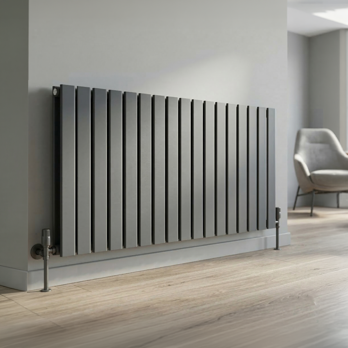 Baridi Horizontal Radiator Contemporary Double Flat Panel Design 600 x 1190mm – Anthracite