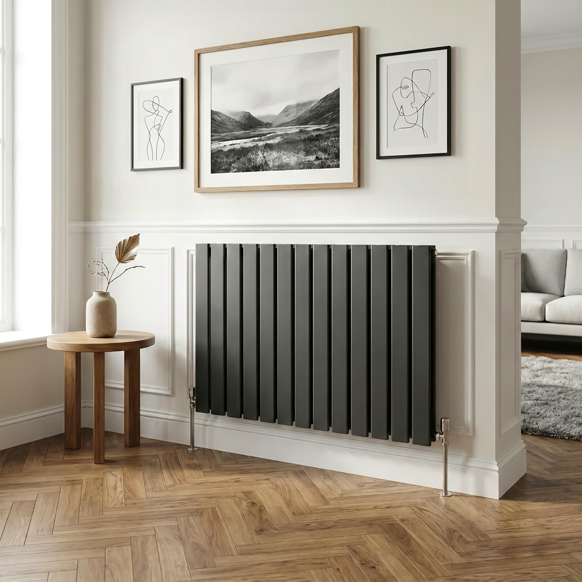Baridi Horizontal Radiator Contemporary Double Flat Panel Design 600 x 910mm – Black