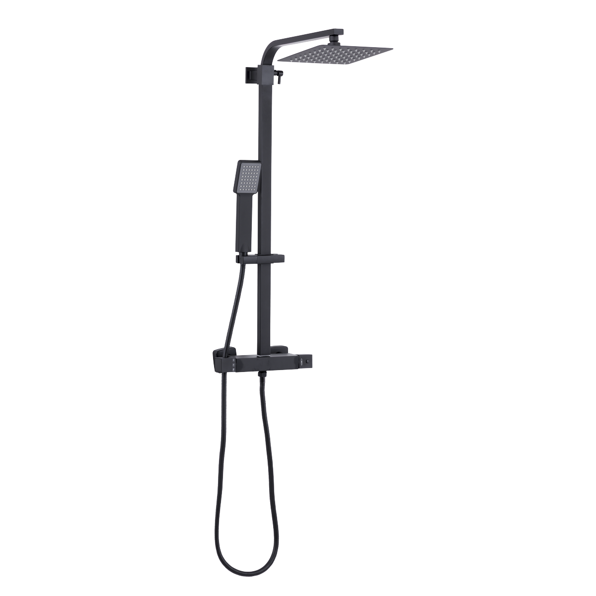 Thermostatic Shower Mixer Set, 20x20cm Square Head, Adjustable Rail - Black