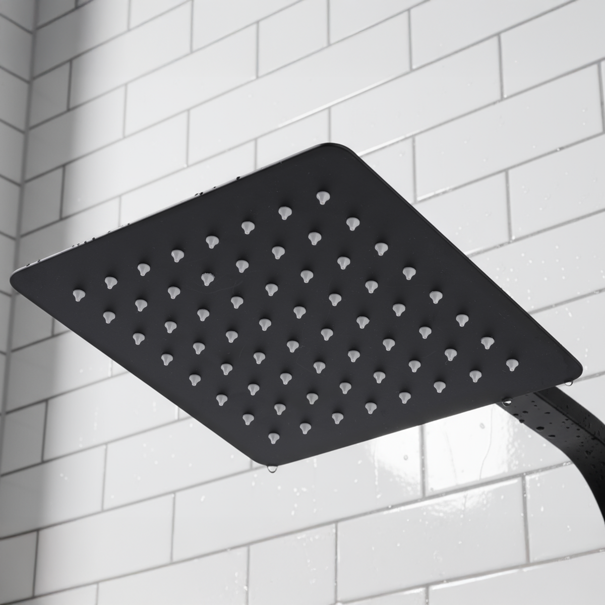 Thermostatic Shower Mixer Set, 20x20cm Square Head, Adjustable Rail - Black