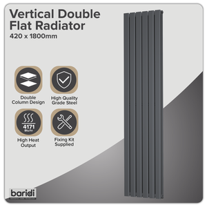 Baridi Vertical Radiator Contemporary Double Flat Panel Design 420 x 1800mm – Anthracite