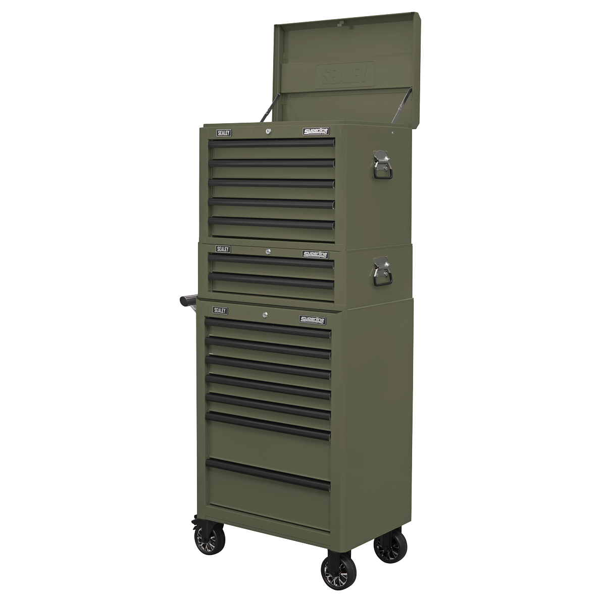 Superline PRO® Topchest, Mid-Box Tool Chest & Rollcab Combination 14 Drawer - Khaki