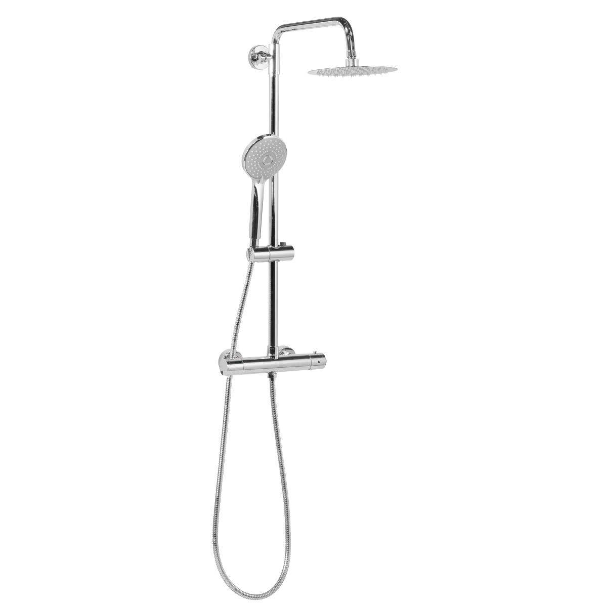 Thermostatic Shower Mixer Set, 20cm Round Head, Adjustable Rail - Chrome