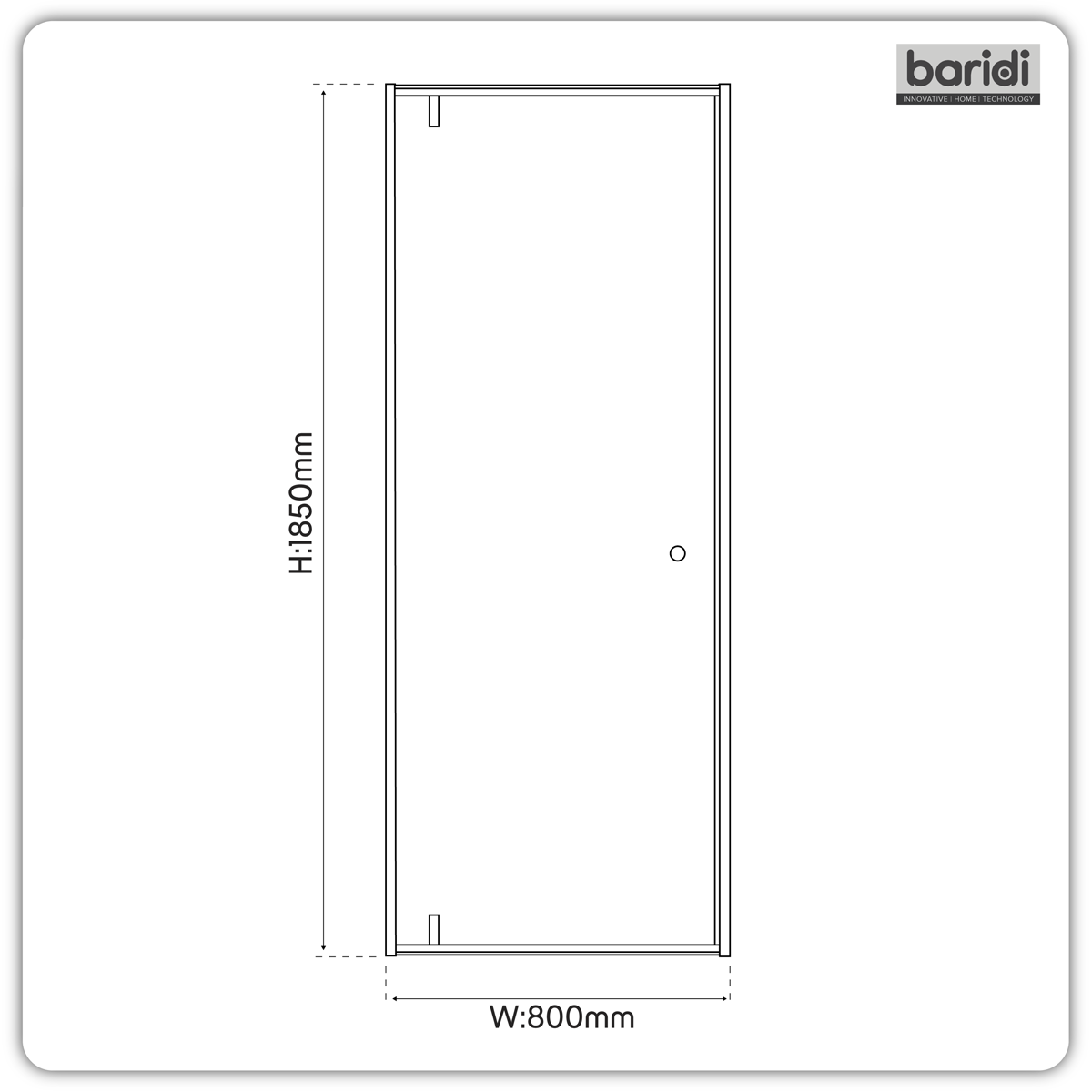 Hinged Shower Door 800 x 1850mm, 6mm Tempered Glass, Reversible - Black