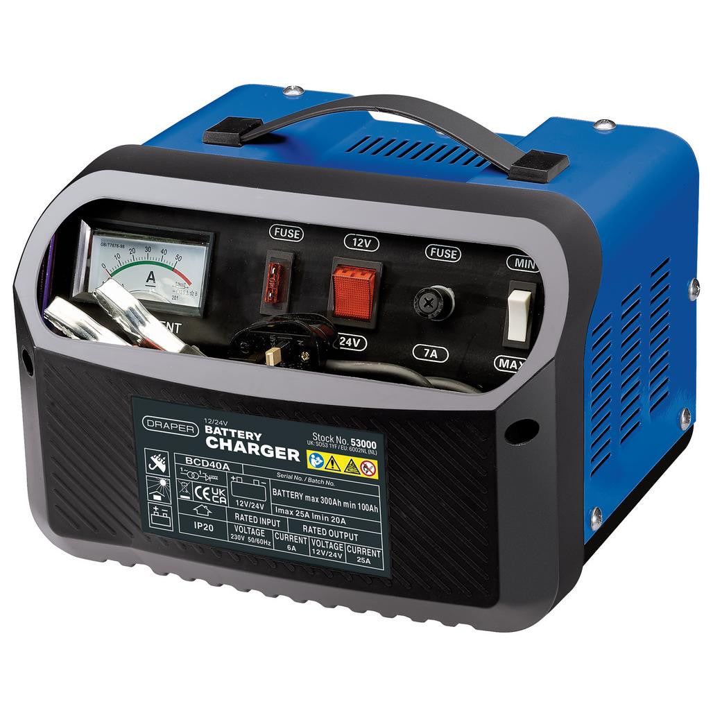 Draper 12/24V Battery Charger, 20-25A (53000)
