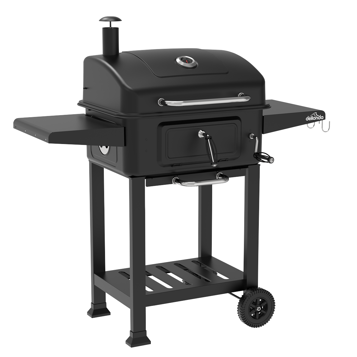 Dellonda Charcoal Grill BBQ Smoker & Trolley with 2 Side Shelves - Black