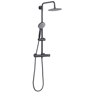 Thermostatic Shower Mixer Set, 20cm Round Head, Adjustable Rail - Black