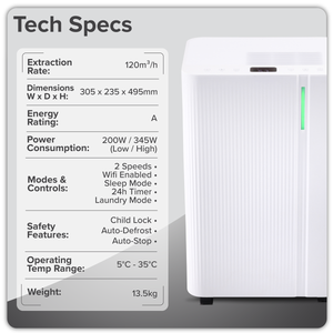 Baridi Dehumidifier with Digital Display & 24hr Timer 20L - White