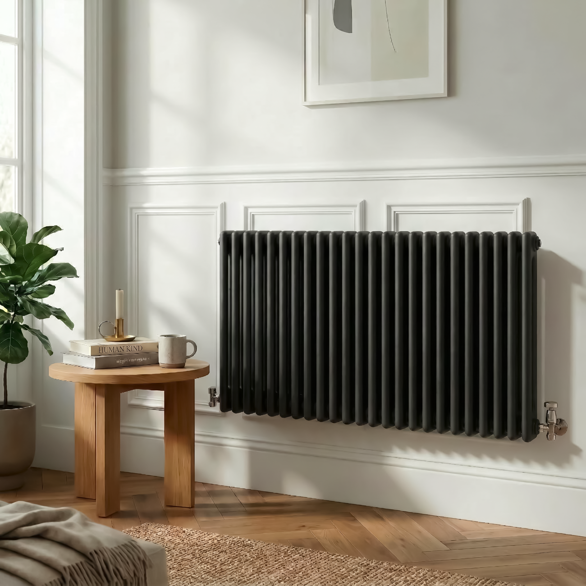 Baridi Horizontal Traditional 2 Column Radiator 600 x 1147mm – Black