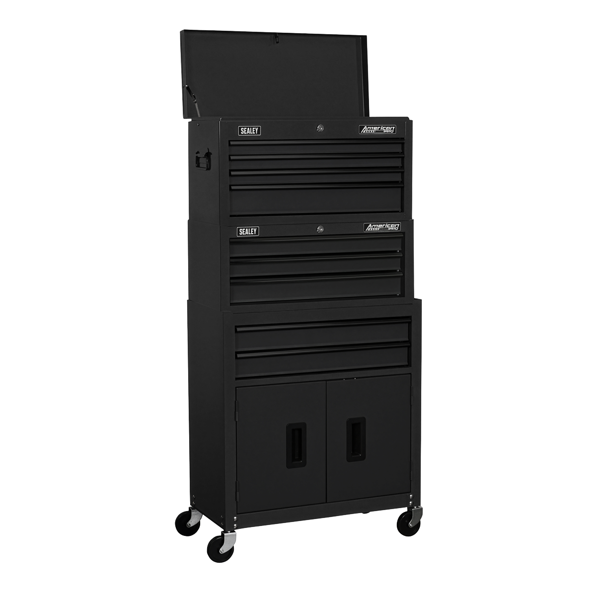 American PRO® Topchest, Mid-Box Tool Chest & Rollcab Stack 9 Drawer - Black