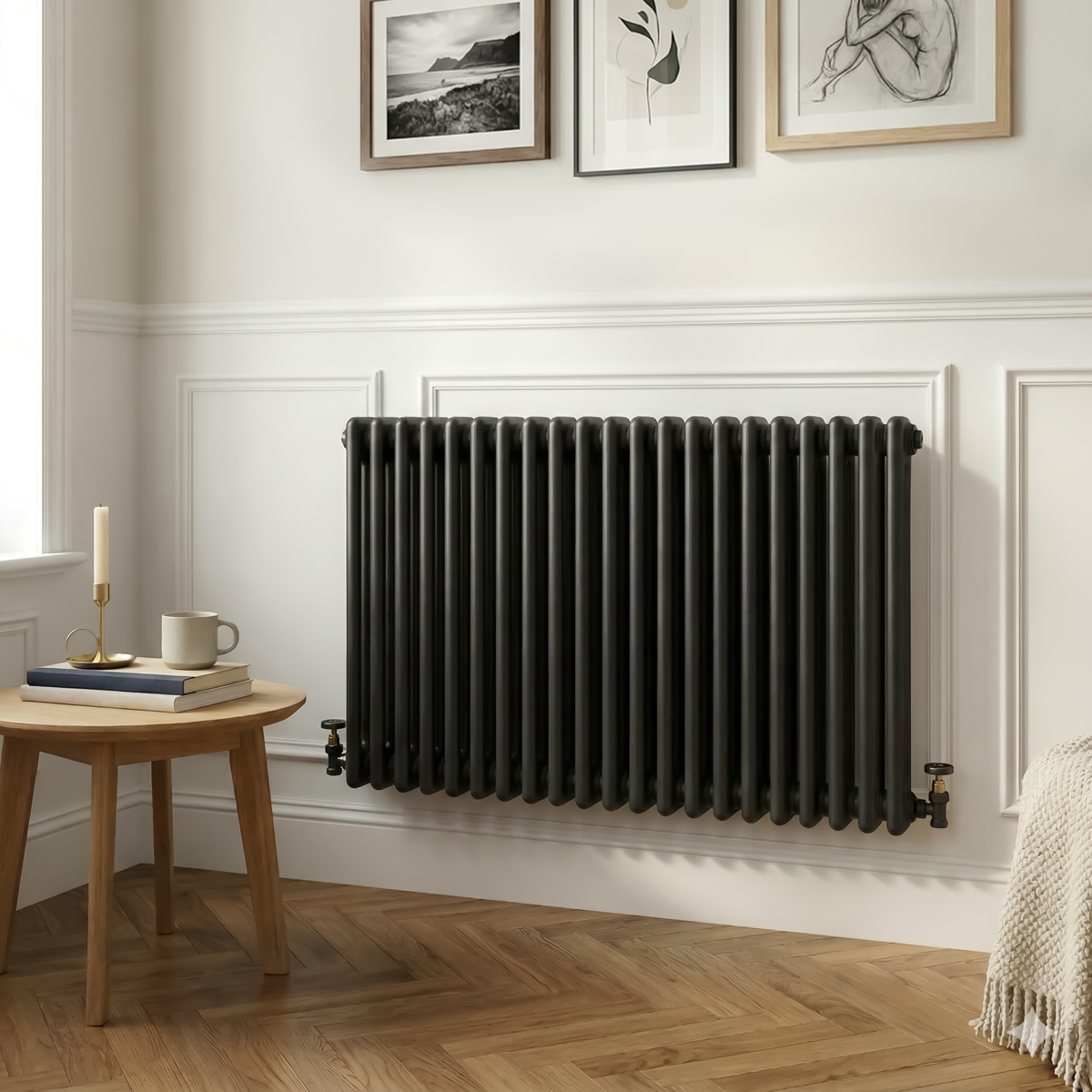 Baridi Horizontal Traditional 2 Column Radiator 600 x 1012mm – Black
