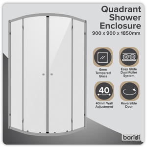 Quadrant Shower Entry Enclosure 900 x 900 x 1850mm with 6mm Tempered Glass - Chrome