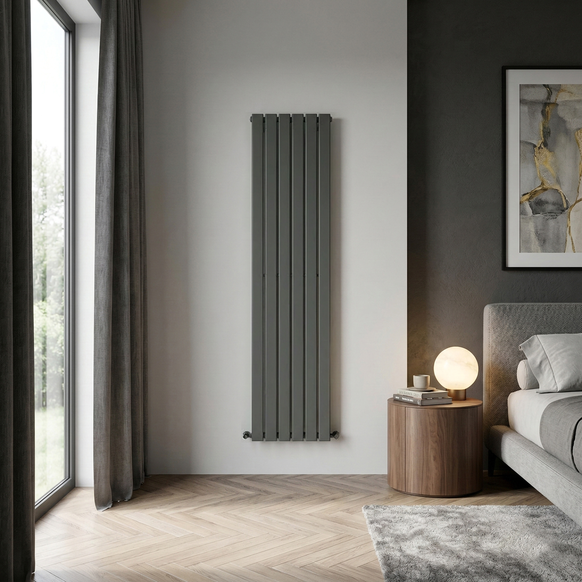 Baridi Vertical Radiator Contemporary Double Flat Panel Design 420 x 1800mm – Anthracite
