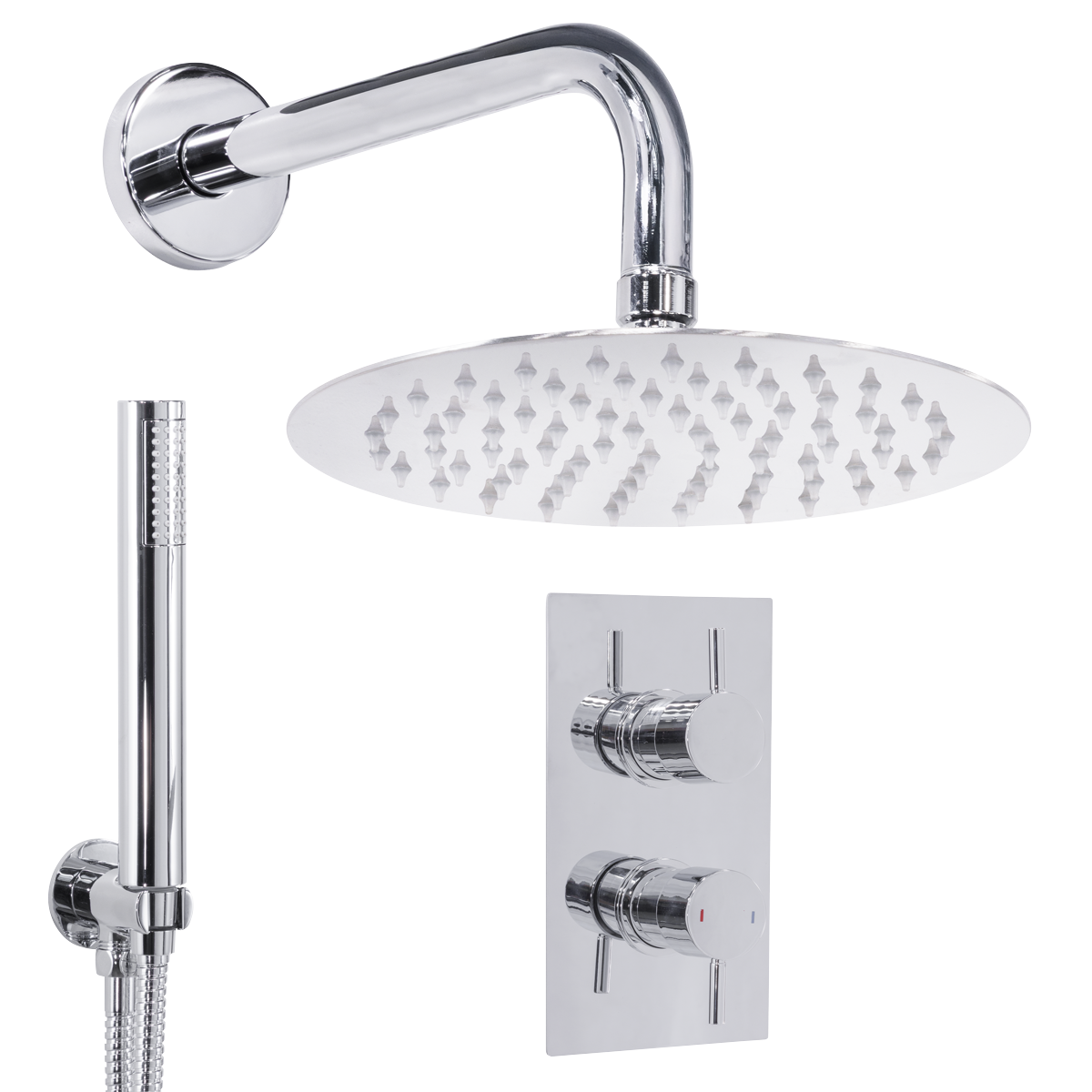 Concealed Thermostatic Shower Set 20cm Round Head & Hand Shower - Chrome