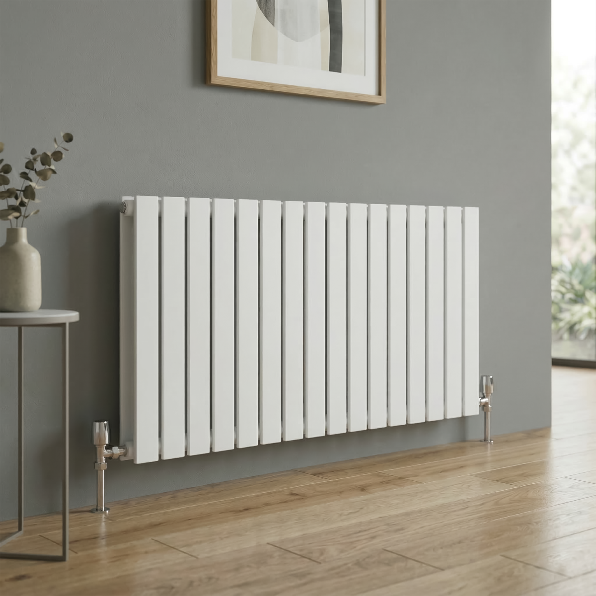 Baridi Horizontal Radiator Contemporary Double Flat Panel Design 600 x 1190mm – White
