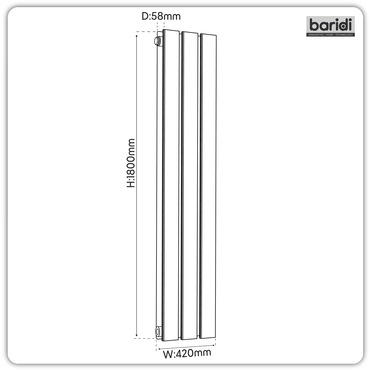 Baridi Vertical Radiator Contemporary Double Flat Panel Design 420 x 1800mm – White
