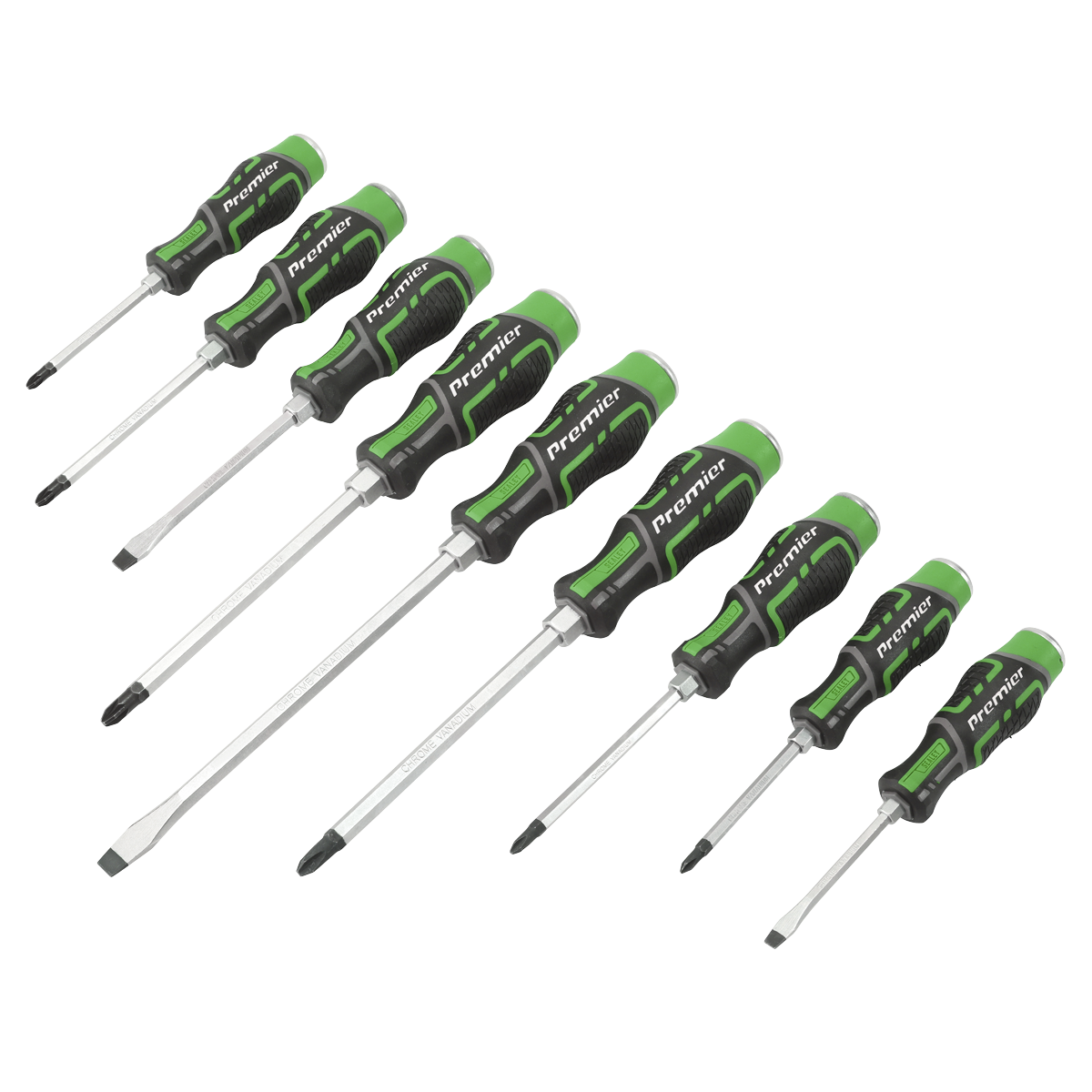 Premier Hammer-Thru Screwdriver Set 9pc - Hi-Vis Green