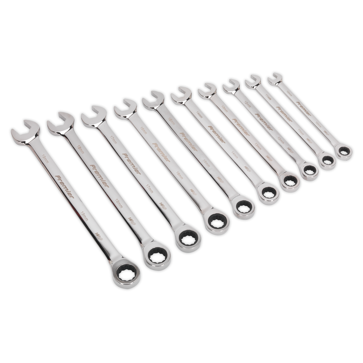 Premier Extra-Long Combination Ratchet Spanner Set 10pc