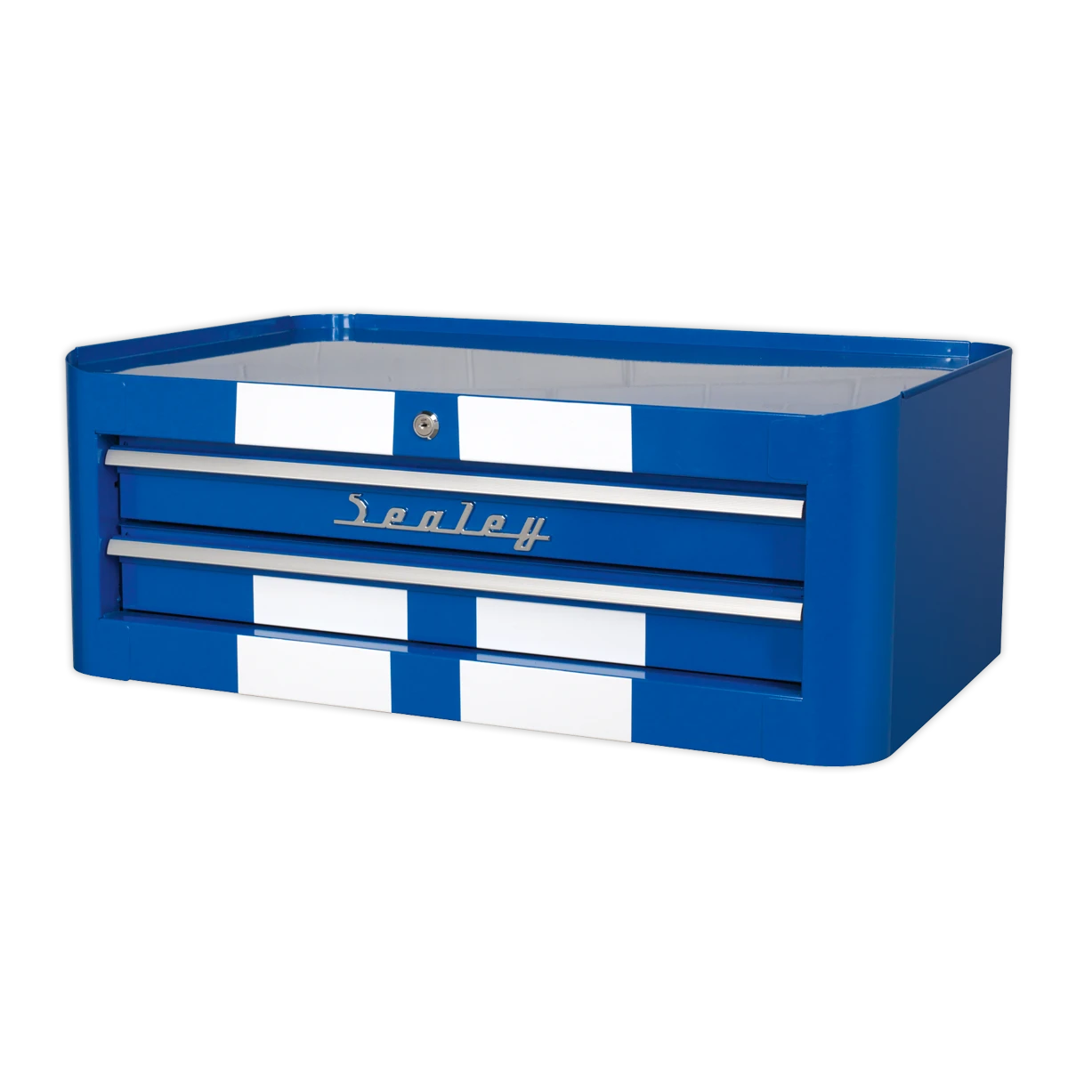 Premier™ Retro Style Mid-Box Tool Chest 2 Drawer - Blue with White Stripes