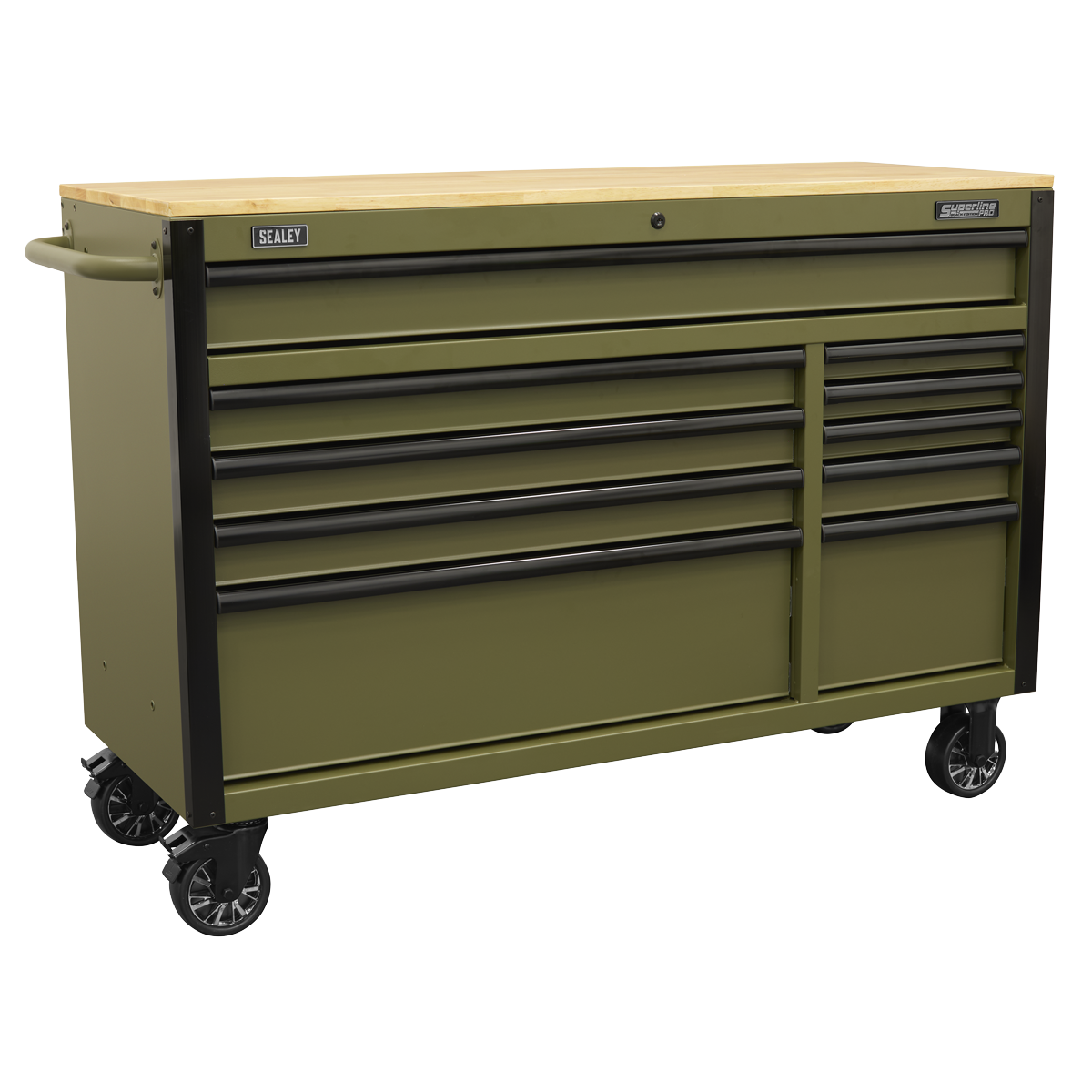 Superline PRO® Mobile Trolley with Wooden Worktop & Power Bar 10 Drawer 1320mm