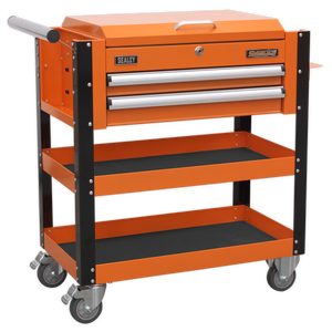 Superline PRO® Heavy-Duty Mobile Tool & Parts Trolley with Lockable Top & 2 Drawers - Orange