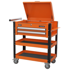 Superline PRO® Heavy-Duty Mobile Tool & Parts Trolley with Lockable Top & 2 Drawers - Orange