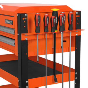 Superline PRO® Heavy-Duty Mobile Tool & Parts Trolley with Lockable Top & 2 Drawers - Orange