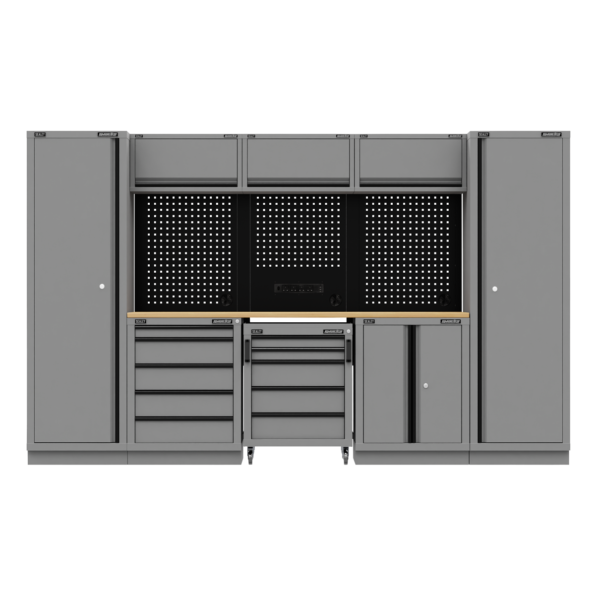 Superline PRO® Black Edition Storage System with Rubber Wood Worktop 3.24m
