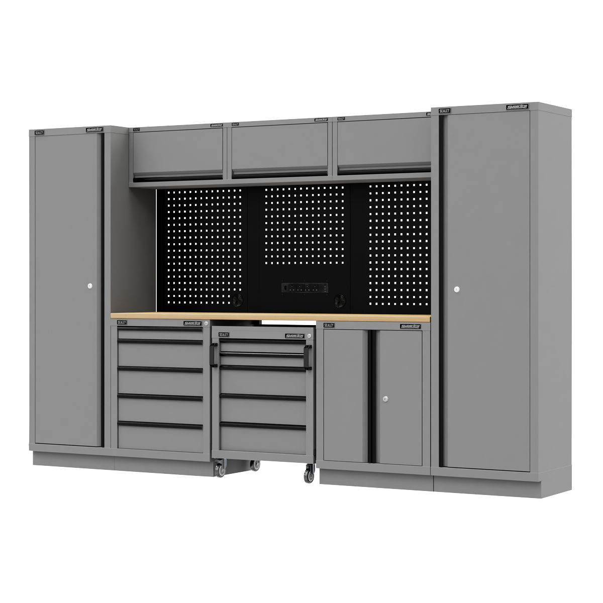 Superline PRO® Black Edition Storage System with Rubber Wood Worktop 3.24m