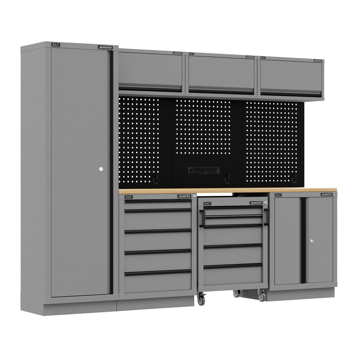 Superline PRO® Black Edition Storage System with Rubber Wood Worktop 2.64m