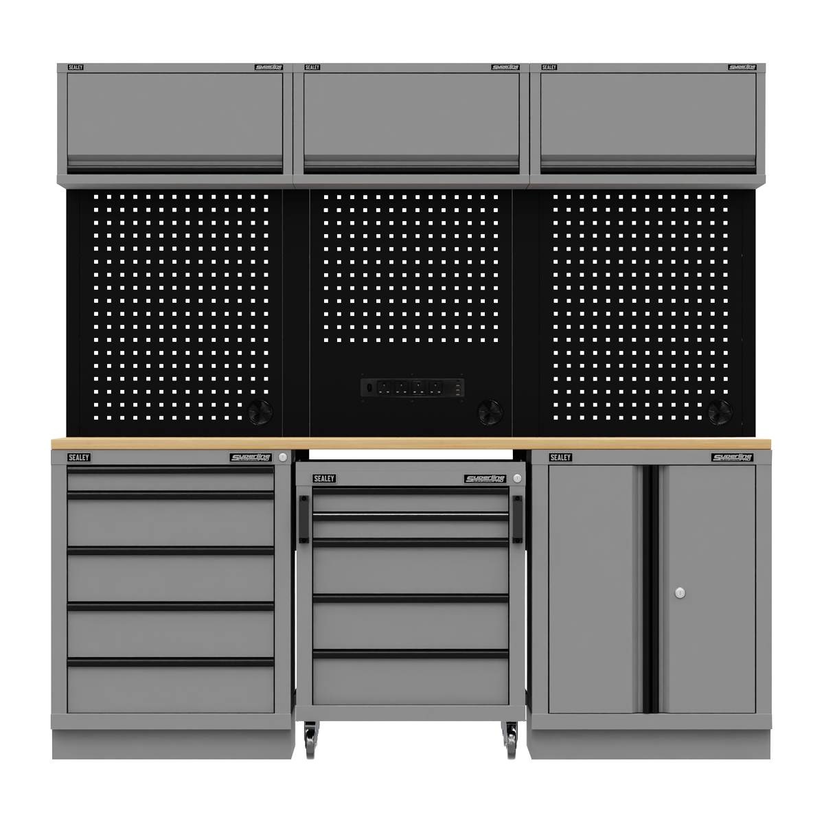 Superline PRO® Black Edition Storage System with Rubber Wood Worktop 2.04m