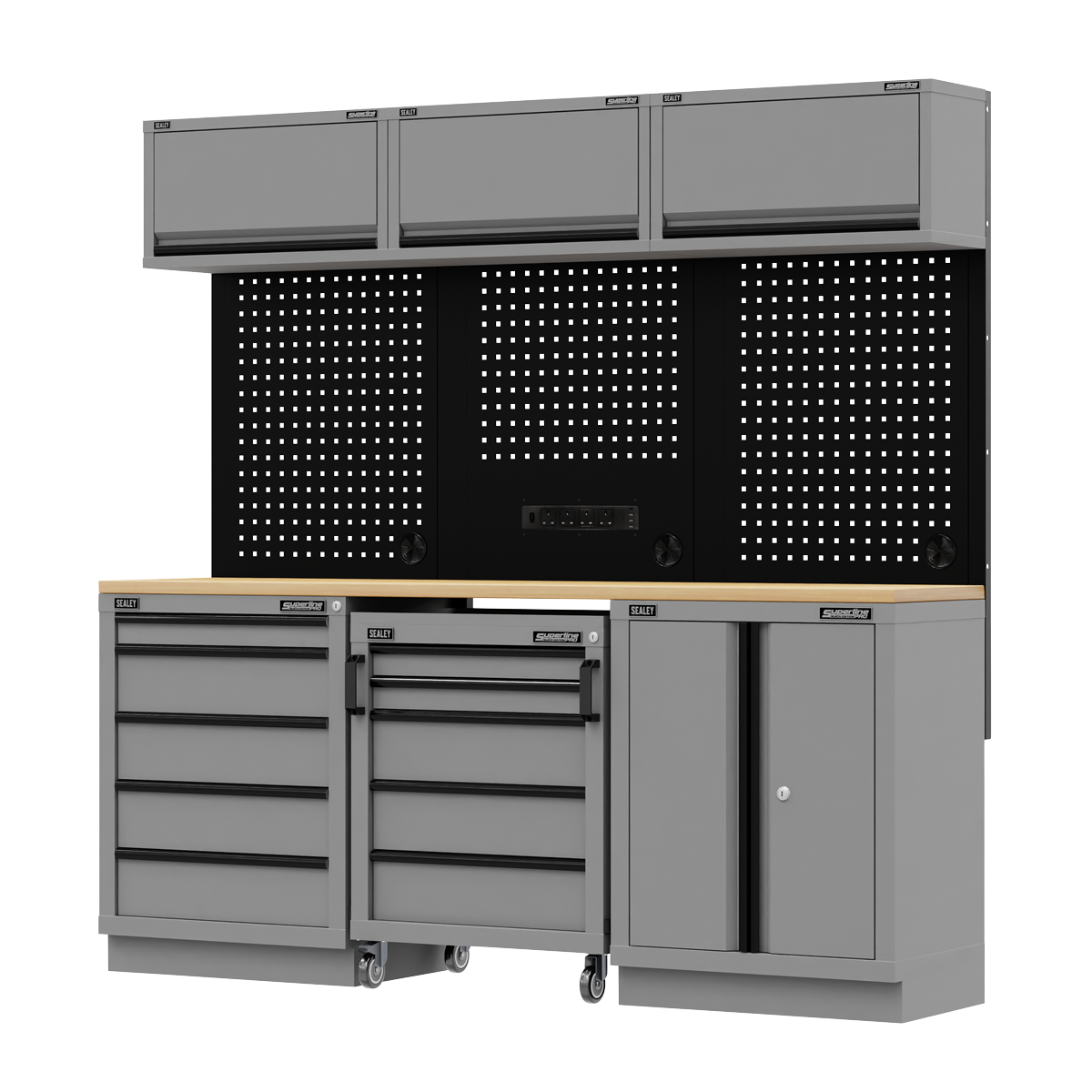 Superline PRO® Black Edition Storage System with Rubber Wood Worktop 2.04m