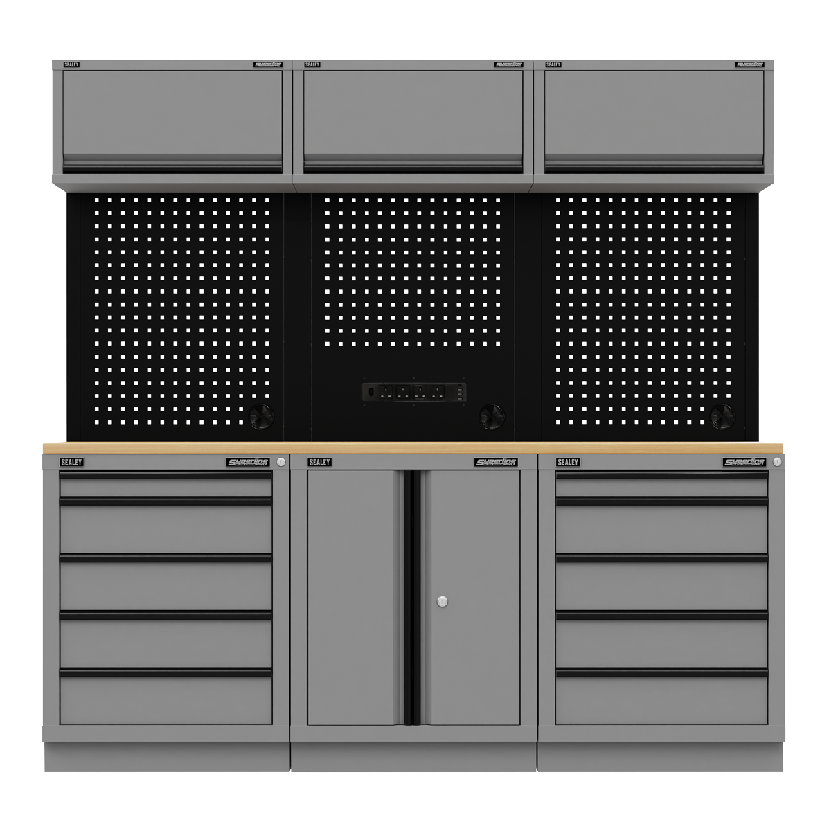 Superline PRO® Black Edition Storage System with Rubber Wood Worktop 2.04m
