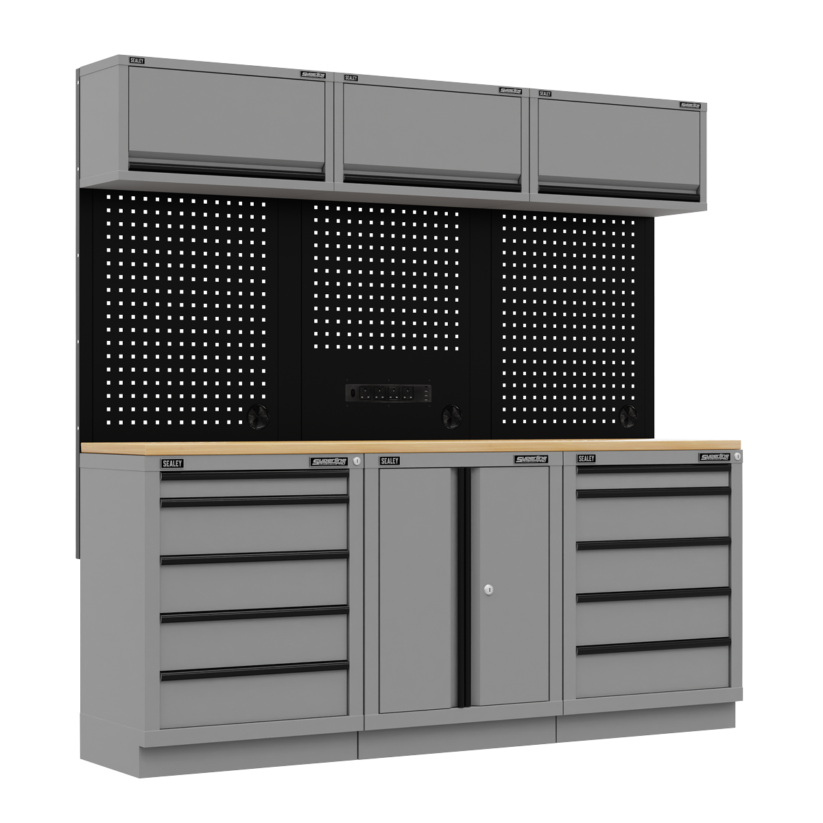 Superline PRO® Black Edition Storage System with Rubber Wood Worktop 2.04m