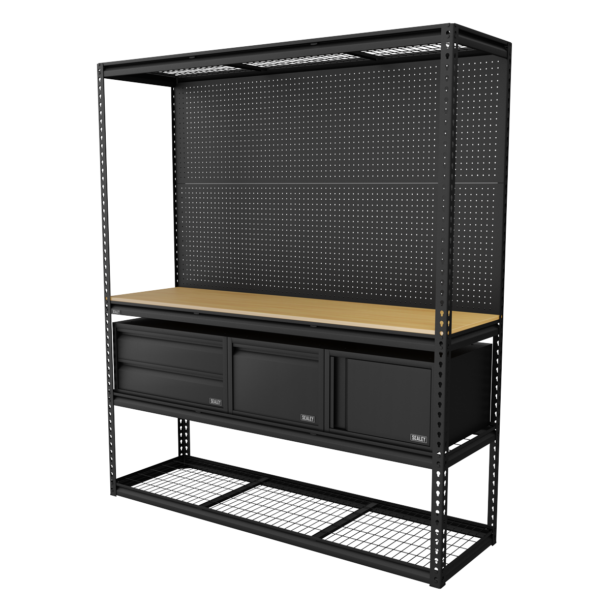 Heavy-Duty Modular Workbench & Racking Kit with 3 Storage Units