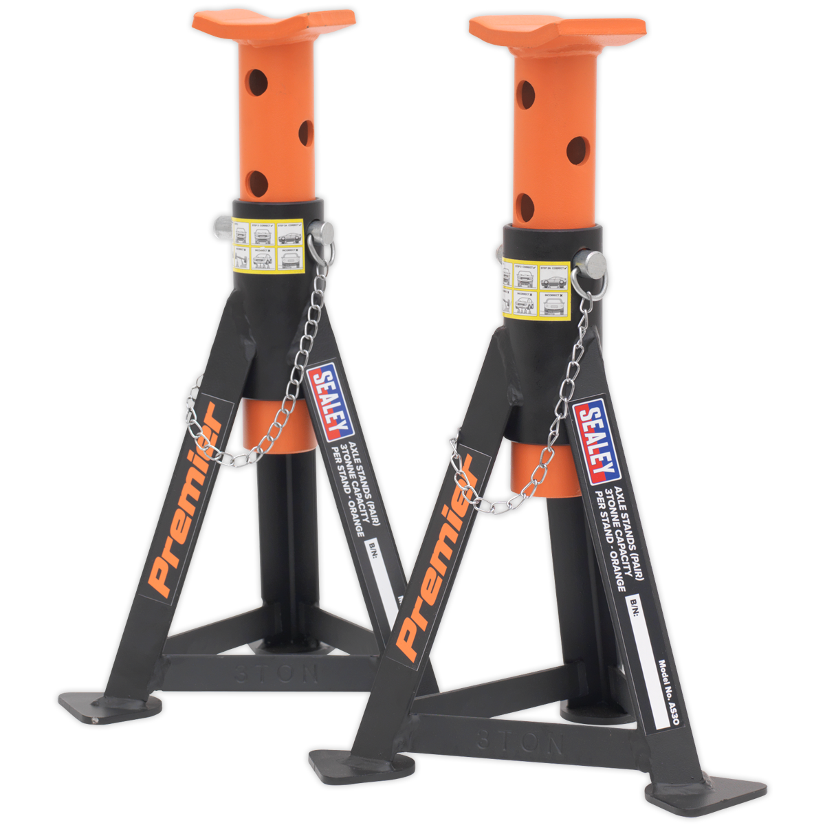 Premier Axle Stands, 3 Tonne Capacity per Stand, Orange (AS3O)