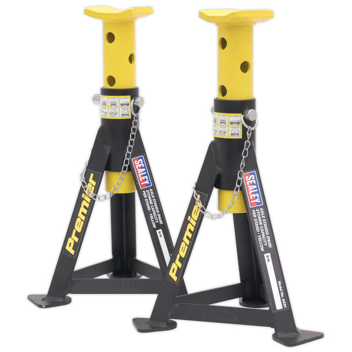 Premier Axle Stands, 3 Tonne Capacity per Stand, Yellow (AS3Y)