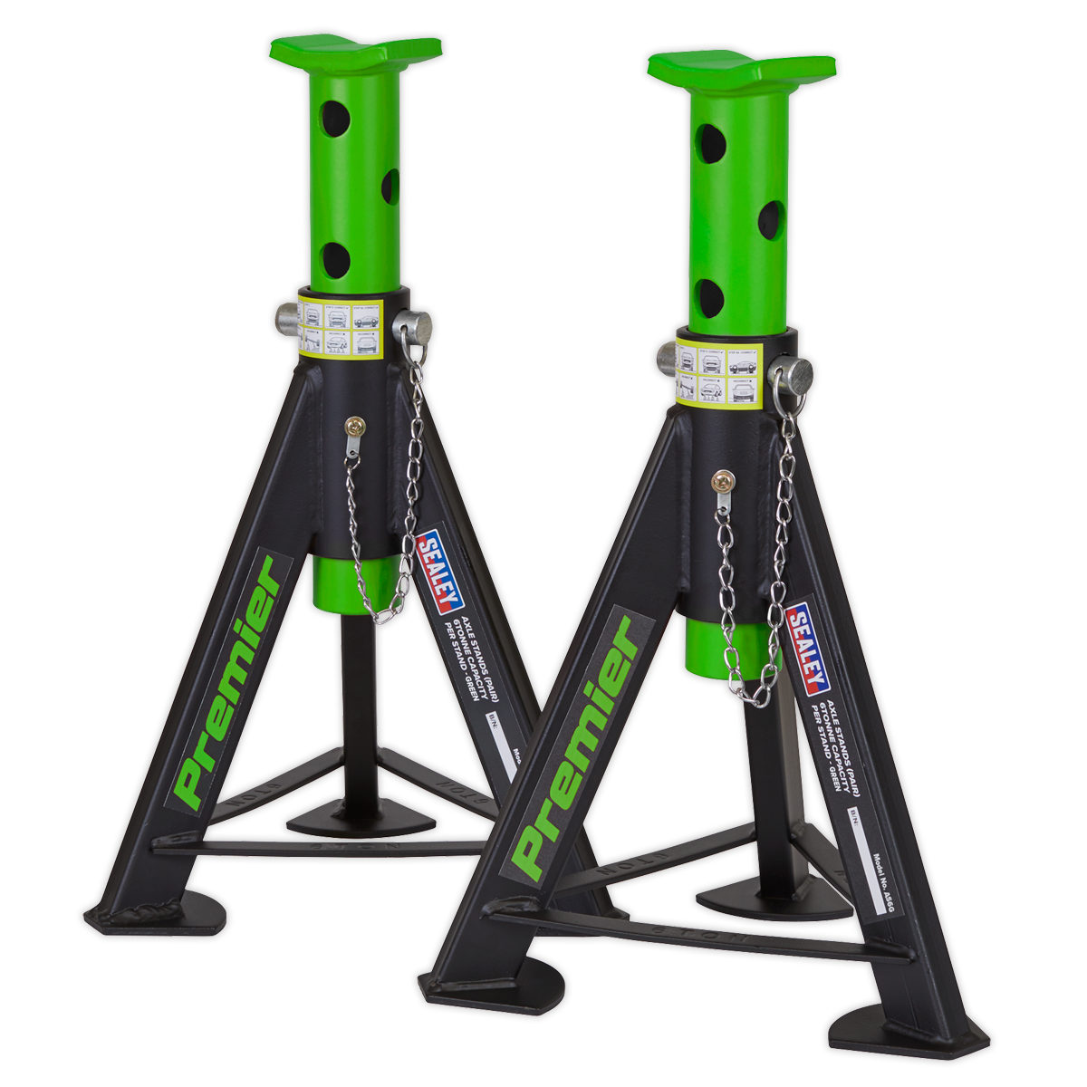 Premier Axle Stands, 6 Tonne Capacity per Stand, Green (AS6G)