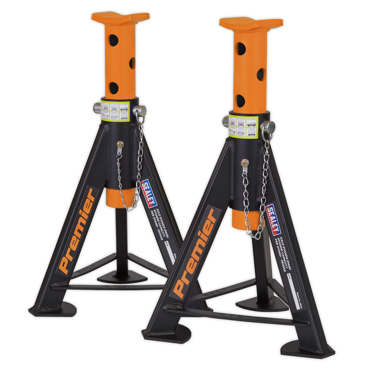 Premier Axle Stands, 6 Tonne Capacity per Stand, Orange (AS3O)