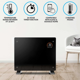 Baridi Electric Glass Panel Heater with Timer & Wi-Fi 1500W - Black - A