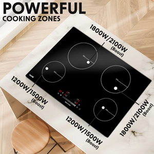 Baridi DH179 Built-in Electric Integrated Induction Cooker Hob with 4 Cooking Zones 77cm, Touch Control, Timer, 7200W, Black Glass
