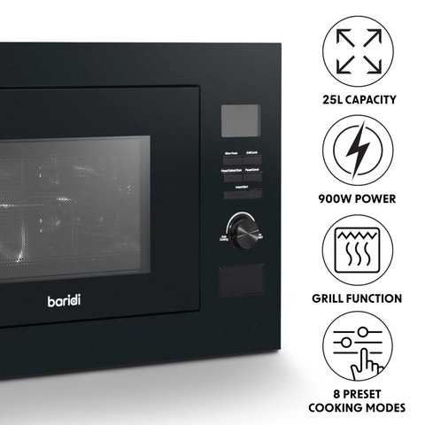 Baridi 25L Integrated Microwave Oven with Grill 900W - Black - A