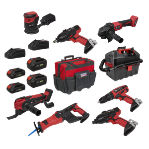 8 x SV20 Series Cordless Power Tool Kit 20V Euro Plug - 4 Batteries